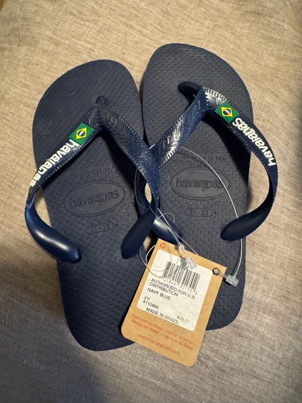 Havaianas Navy Blue Flip Flops with Brazilian Flag Accent
